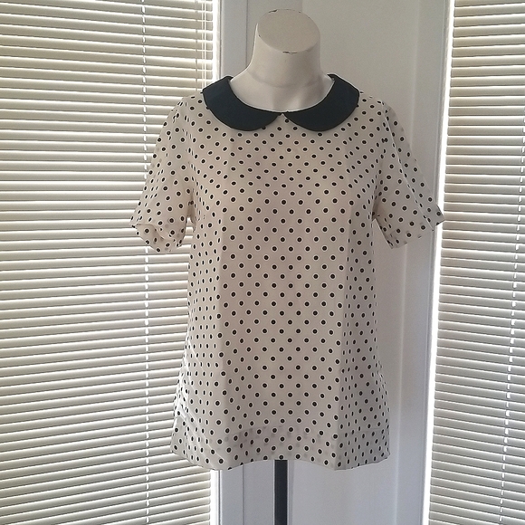Merona Blue and White Polka Dots Peter Pan Collar Short Sleeves Top - Picture 2 of 6